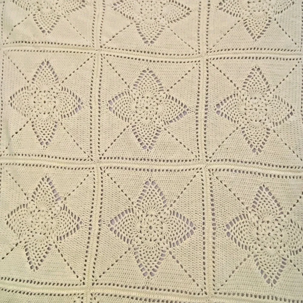 Handmade Crochet Baby Afghan Blanket Pale Yellow 47